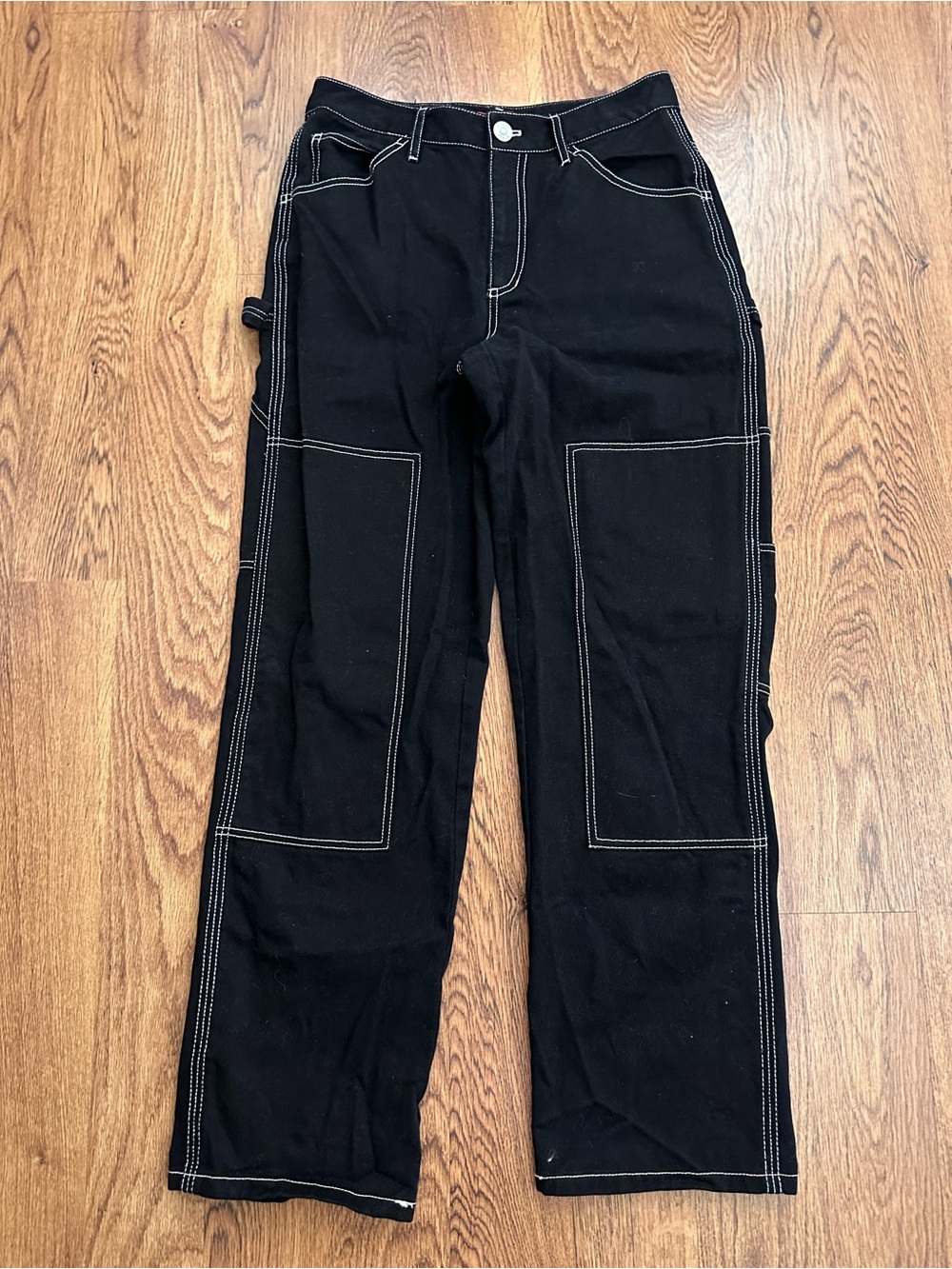 STAUD Black Contrast-Stitch painter cargo Jeans size 4 straight cut 100% cotton